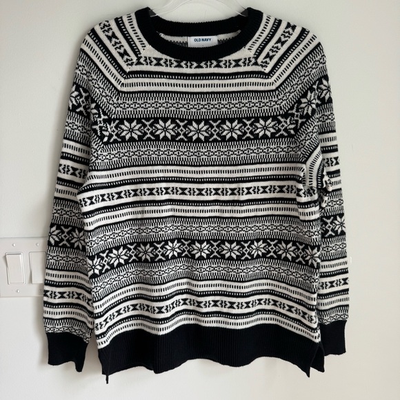 Old Navy Black & White Far Isle Sweater Women’s Large NEW - Picture 2 of 11